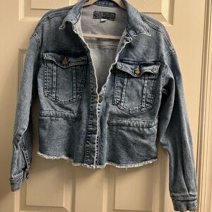 Maurices Women’s Cropped Distressed Blue Jean Jacket XSmall